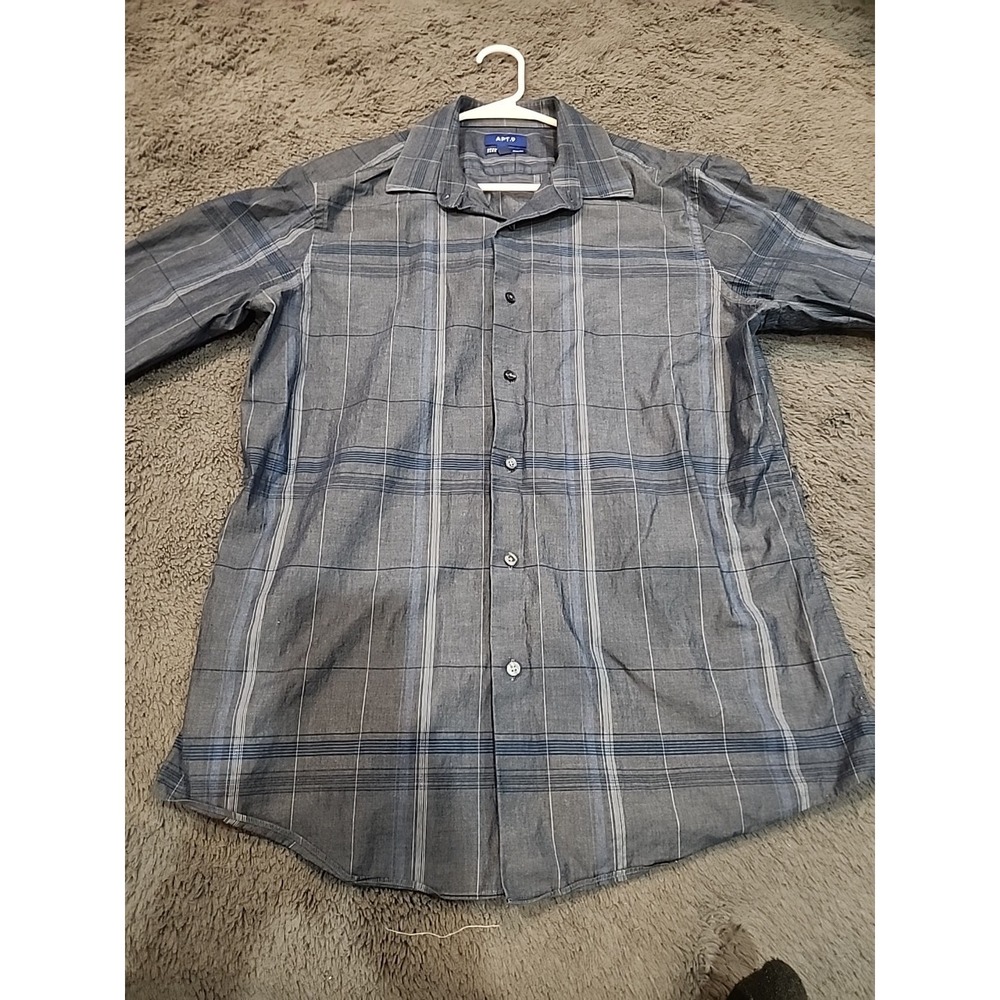 Apt.9 Men's Dress Shirt Blue Patterned Slim Fit XL 17.5 34/35